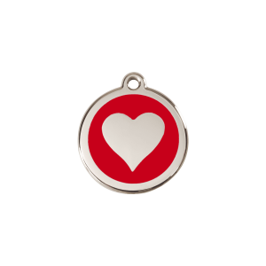 Placa para gato corazón roja pequeña en esmalte y acero inoxidable