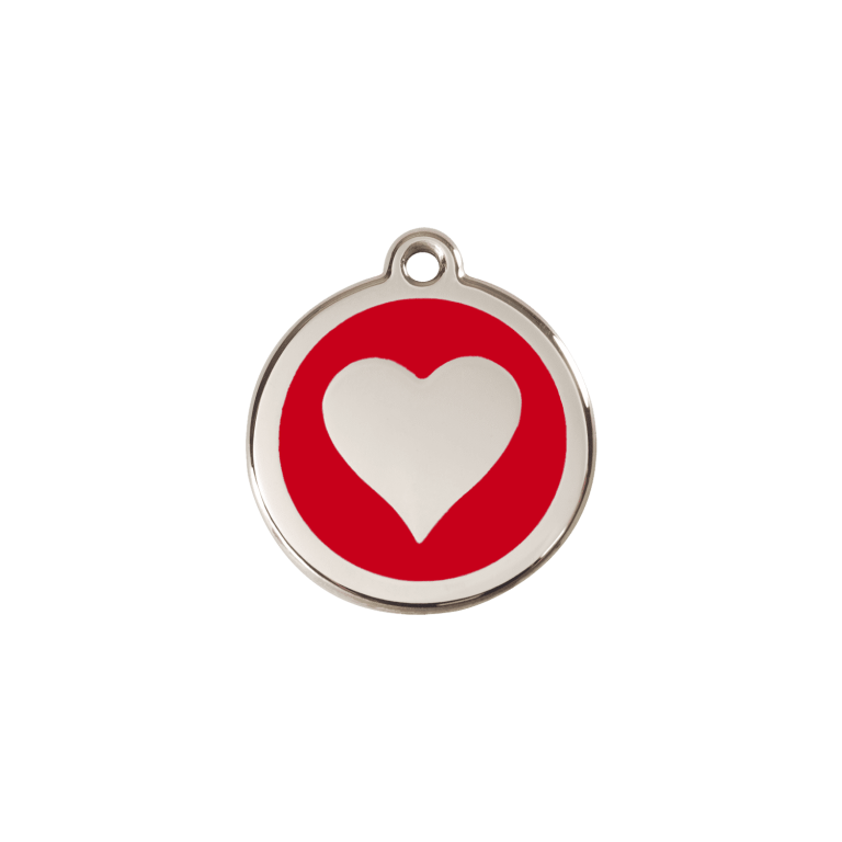 Vue avant - Médaille personnalisée Red Dingo cœur rouge émail et acier inoxydable - Talla S pour chat ou petit chien