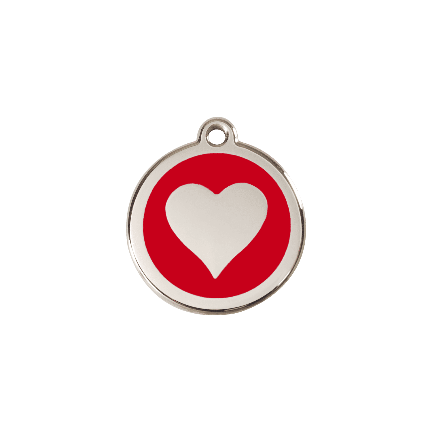 Vue avant - Médaille personnalisée Red Dingo cœur rouge émail et acier inoxydable - Talla S pour chat ou petit chien