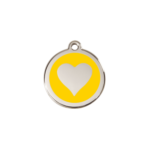Placa identificativa corazón amarillo para gato o perro pequeño S 20 mm esmalte y acero inoxidable