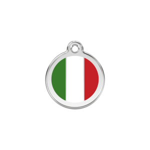 Placa para gato pequeña con bandera italiana en esmalte y acero inoxidable