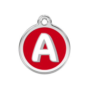 Placa para perro mediana con letra A en esmalte rojo