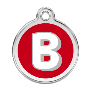 Placa para perro grande con letra B en esmalte rojo