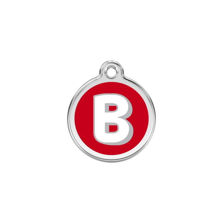 Vue avant - Médaille personnalisée Red Dingo Émail et acier inoxydable - Lettre B rouge - Talla S 20.00mm