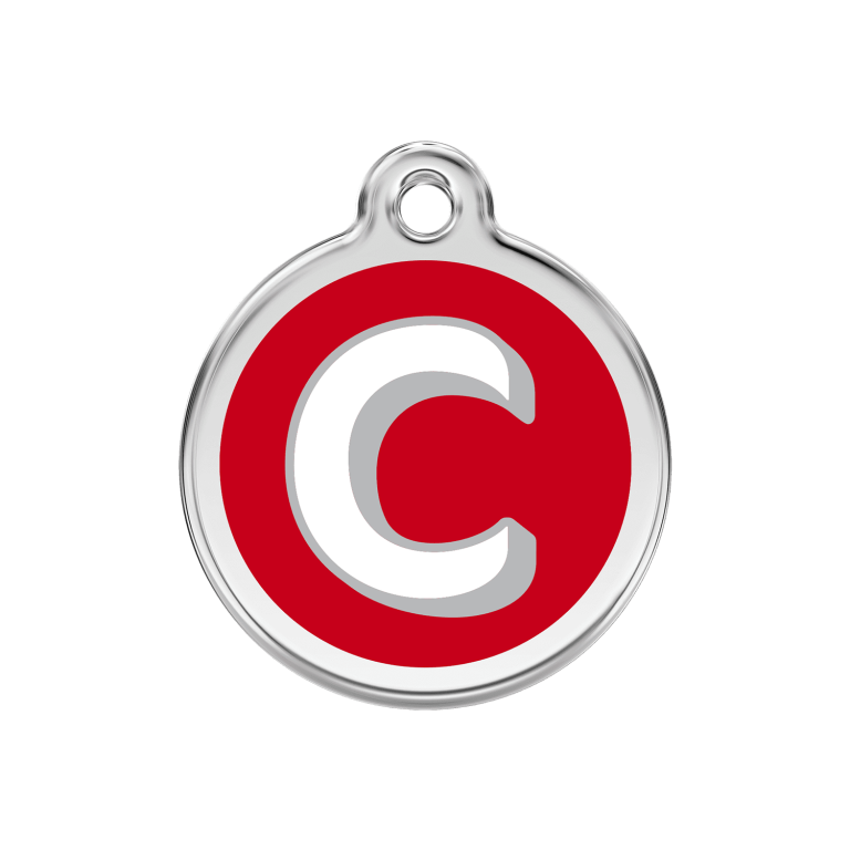 Vue avant - Médaille personnalisée pour chien Red Dingo - Lettre C - Rouge - Talla M - 30.00mm