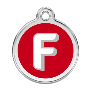 Placa para perro grande con letra F en esmalte rojo