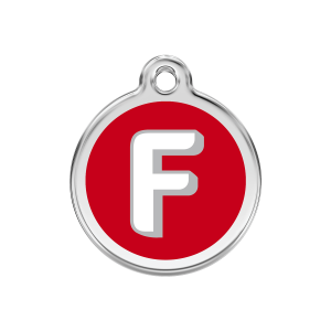 Placa para perro mediana con letra F en esmalte rojo