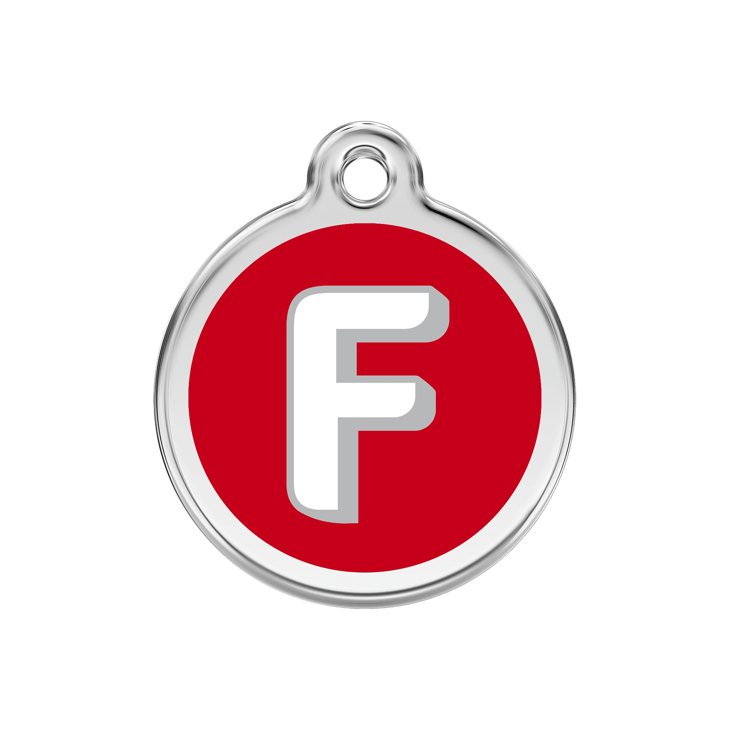 Vue avant - Médaille personnalisée pour chien/chat Red Dingo - Lettre F - Rouge - Talla M - 30.00mm