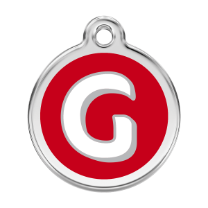 Placa para perro letra G en esmalte rojo, tamaño L