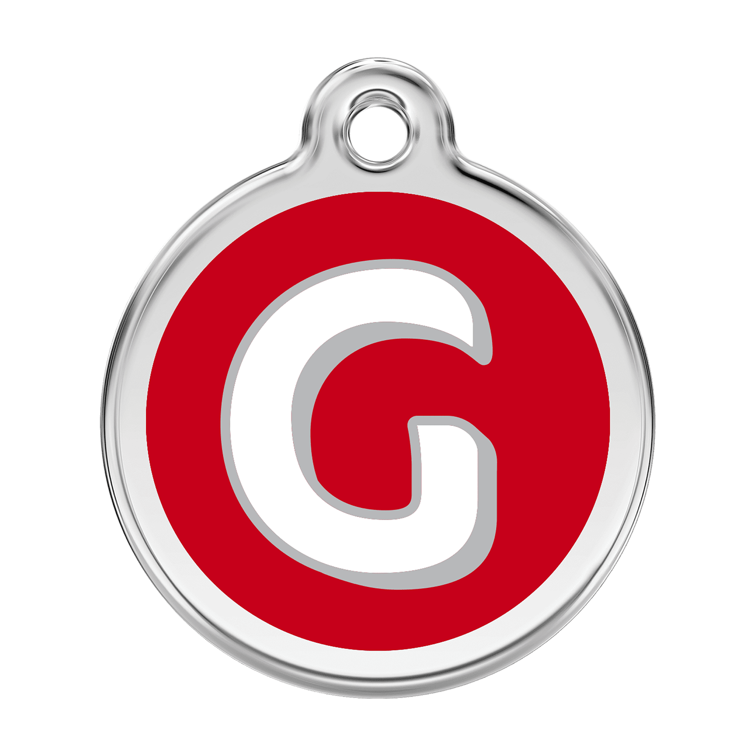 Vue avant - Médaille personnalisée pour chien Red Dingo Émail et acier inoxydable - Lettre G - Rouge - Talla L