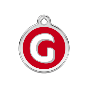 Placa para perro mediana en esmalte rojo con letra G