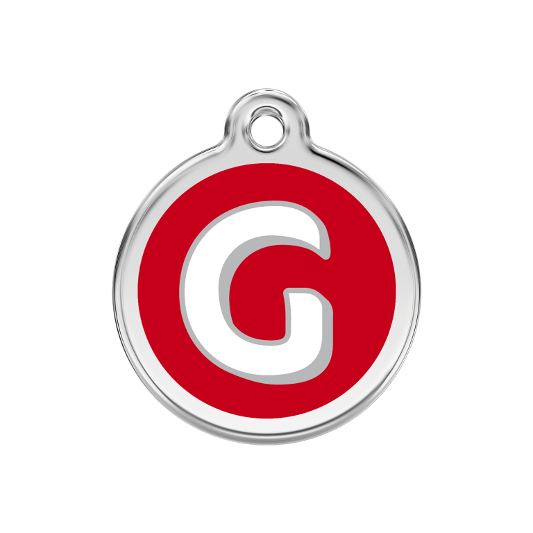 Vue avant - Médaille personnalisée Red Dingo Émail et acier inoxydable - Lettre G - Rouge - Talla M