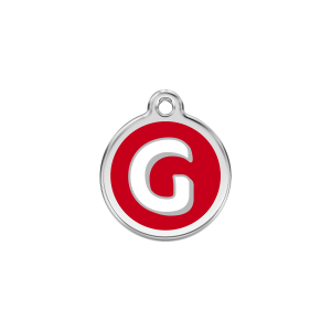 Placa para gato pequeña en esmalte rojo con letra G