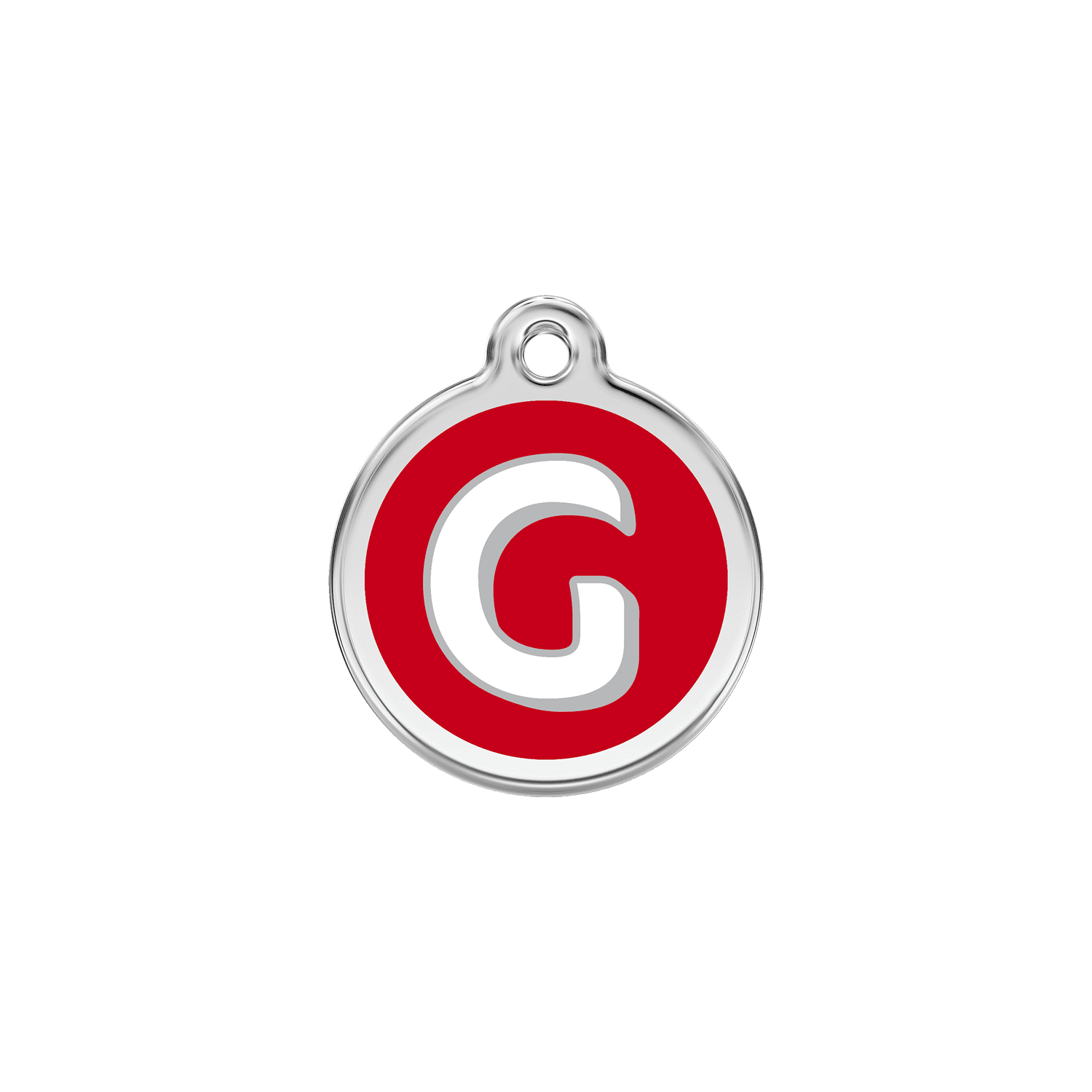 Vue avant - Médaille personnalisée pour chien/chat Red Dingo Émail et acier inoxydable - Lettre G - Rouge - Talla S