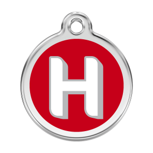 Placa para perro grande con letra H en esmalte rojo