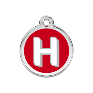 Placa para perro mediana con letra H en esmalte rojo y acero inoxidable