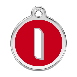 Placa para perro grande con letra I en esmalte rojo y acero inoxidable