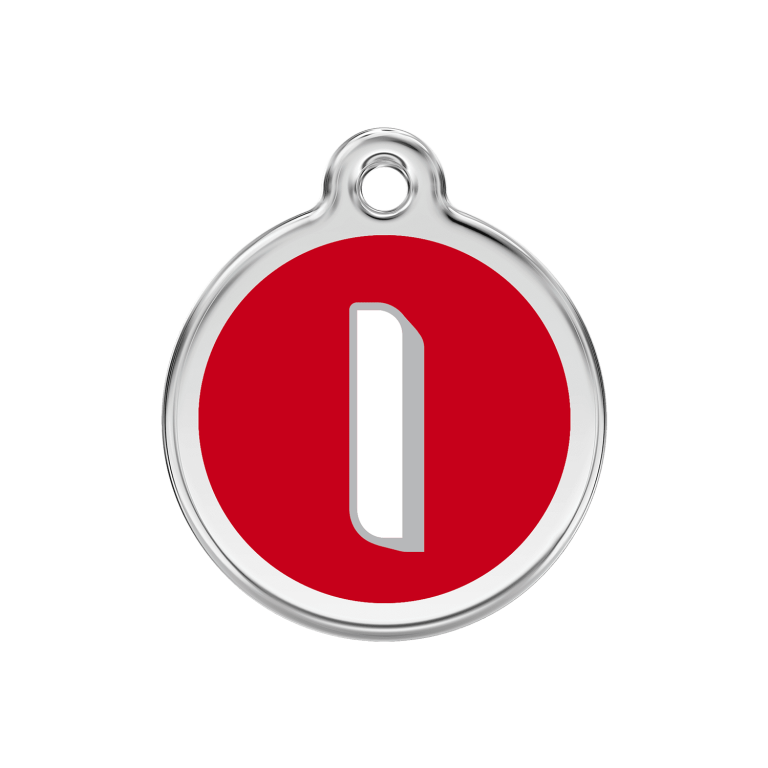 Vue avant - Médaille personnalisée pour chien Red Dingo Émail et acier inoxydable - Lettre I - Rouge - Talla M