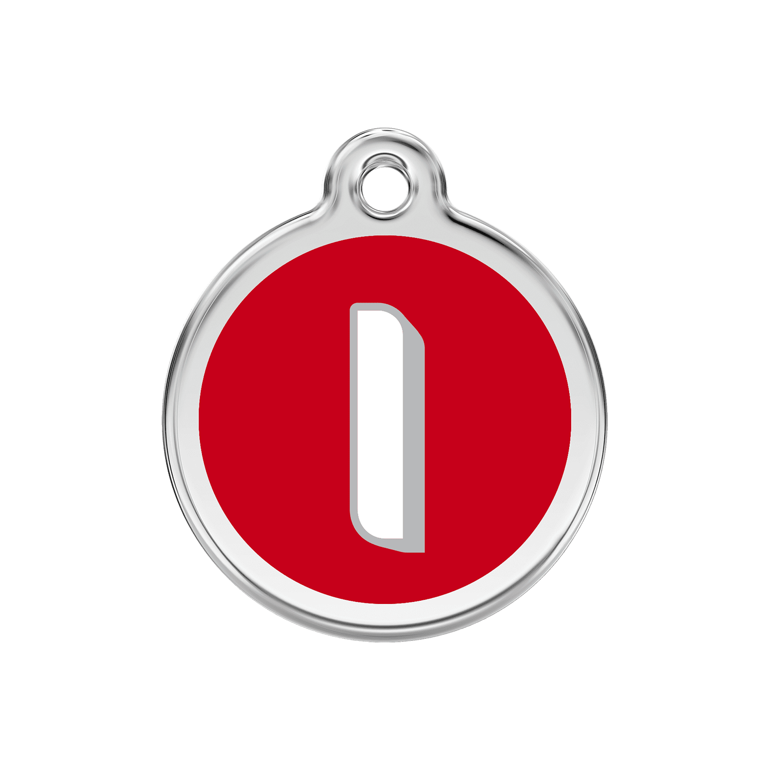 Vue avant - Médaille personnalisée pour chien Red Dingo Émail et acier inoxydable - Lettre I - Rouge - Talla M