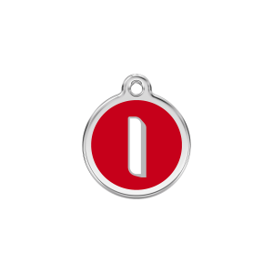 Placa para gato pequeña en esmalte rojo con letra I