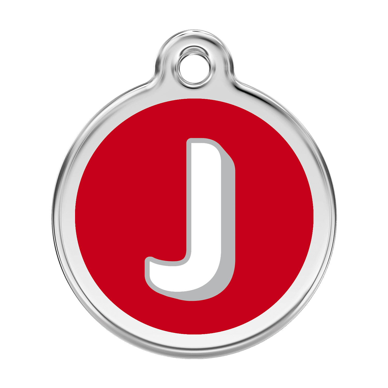 Vue avant - Médaille personnalisée pour chien Red Dingo Émail et acier inoxydable - Lettre J - Rouge - Talla L