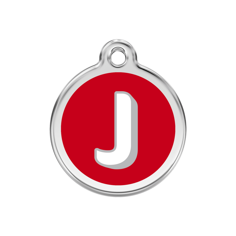 Vue avant - Médaille personnalisée Red Dingo Émail et acier inoxydable - Lettre J - Rouge - Talla M