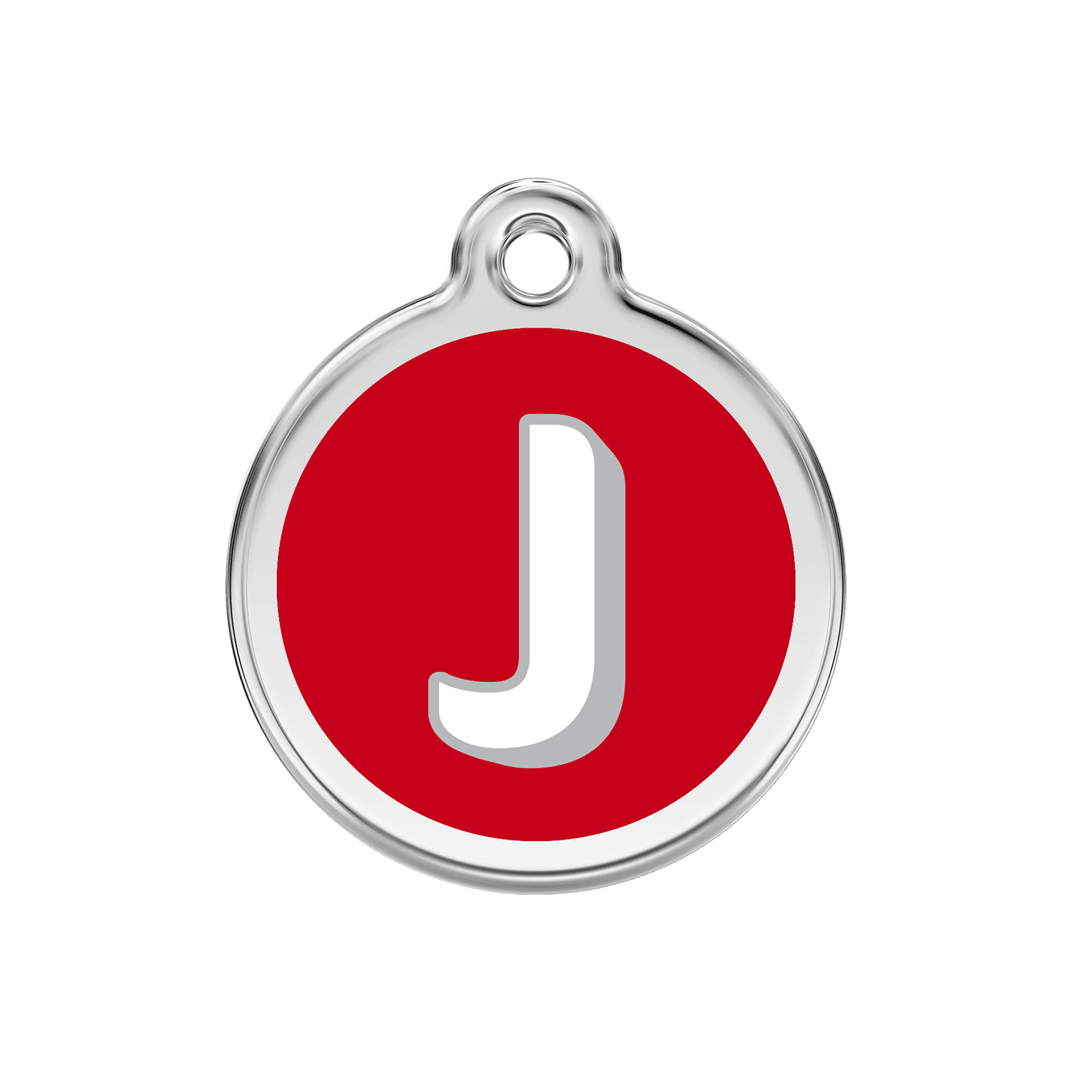 Vue avant - Médaille personnalisée Red Dingo Émail et acier inoxydable - Lettre J - Rouge - Talla M