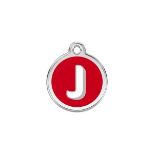 Placa para gato pequeña en esmalte rojo con letra J