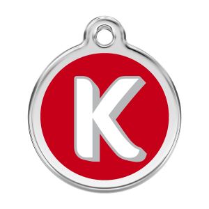 Placa para perro grande con letra K en esmalte rojo
