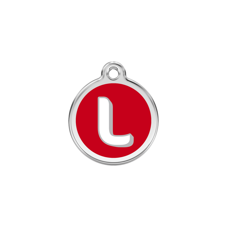 Vue avant - Médaille personnalisée Red Dingo émail et acier inoxydable - Lettre L - Rouge - Talla S