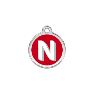 Placa para gato pequeña con letra N en esmalte rojo