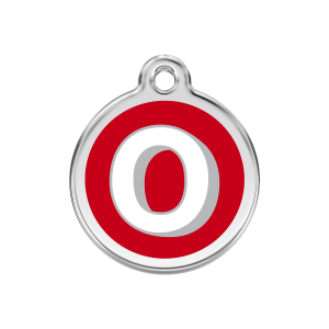 Placa para perro mediana con letra O en esmalte rojo