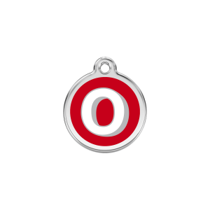 Placa para gato pequeña con letra O en esmalte rojo