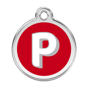 Placa para perro grande con letra P en esmalte rojo