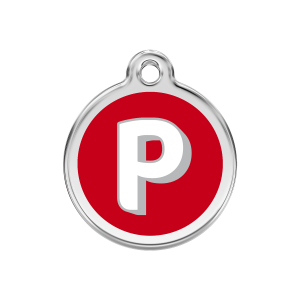 Placa para perro mediana con letra P en esmalte rojo