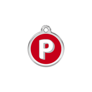Placa para gato pequeña en esmalte rojo con letra P
