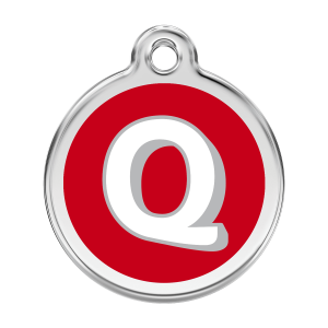 Placa para perro grande con letra Q roja en esmalte y acero inoxidable