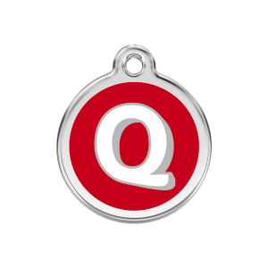 Placa para perro mediana con letra Q en esmalte rojo y acero inoxidable