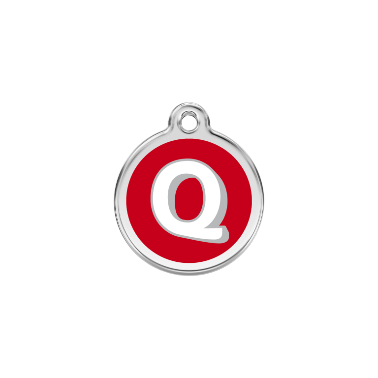 Vue avant - Médaille personnalisée pour chien/chat Red Dingo Émail/Acier inoxydable - Lettre Q - Rouge - Talla S