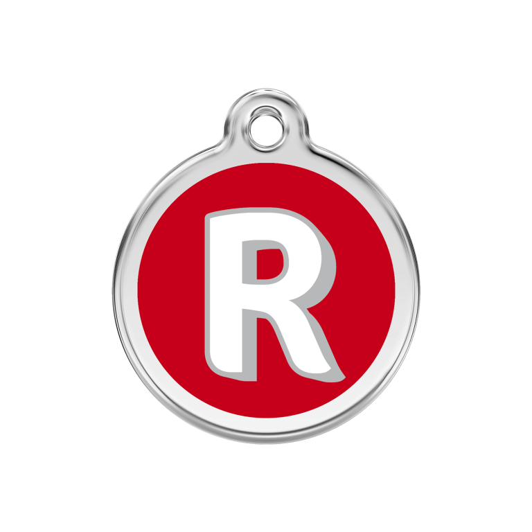 Vue avant - Médaille personnalisée pour chien ou chat Red Dingo Émail et acier inoxydable Lettre R Rouge M - 30.00 16.1 G