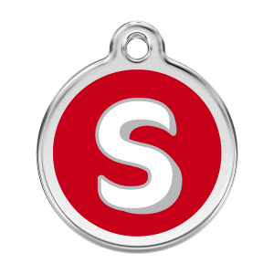Placa para perro grande con letra S en esmalte rojo