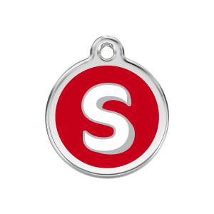 Placa para perro mediana con letra S en esmalte rojo
