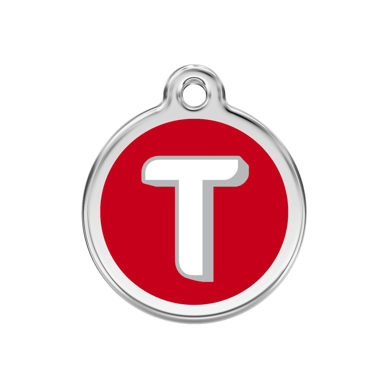Vue avant - Médaille personnalisée Red Dingo Lettre T Rouge Talla M - Pour chien ou chat