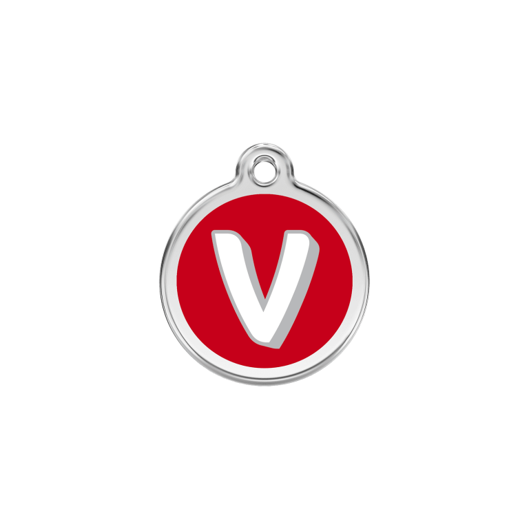Vue avant - Médaille personnalisée pour chien/chat Red Dingo V rouge en émail et acier inoxydable - Talla S