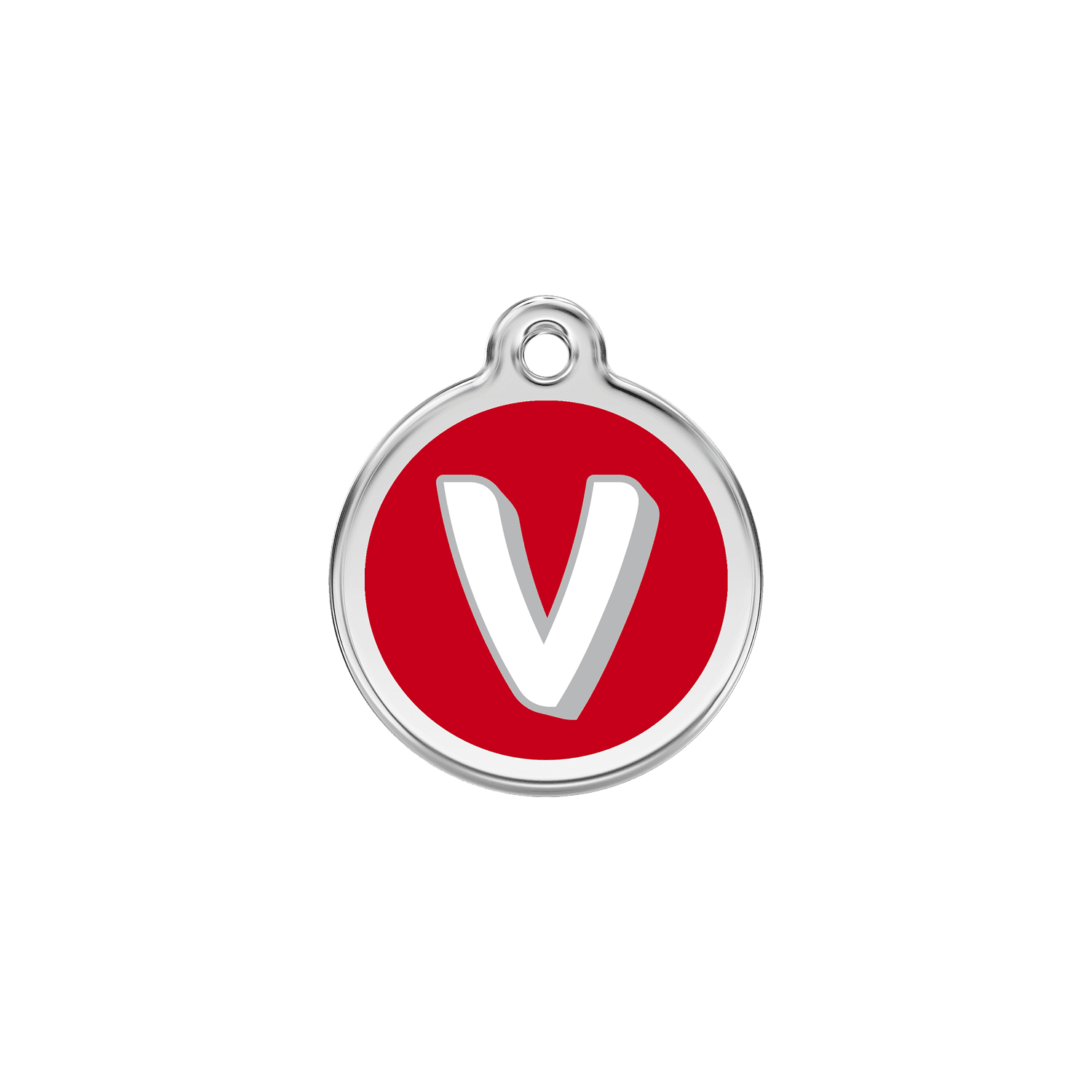 Vue avant - Médaille personnalisée pour chien/chat Red Dingo V rouge en émail et acier inoxydable - Talla S