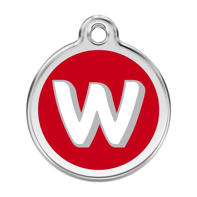 Vue avant - Médaille personnalisée chien Red Dingo Émail et acier inoxydable Lettre W Rouge - Talla L