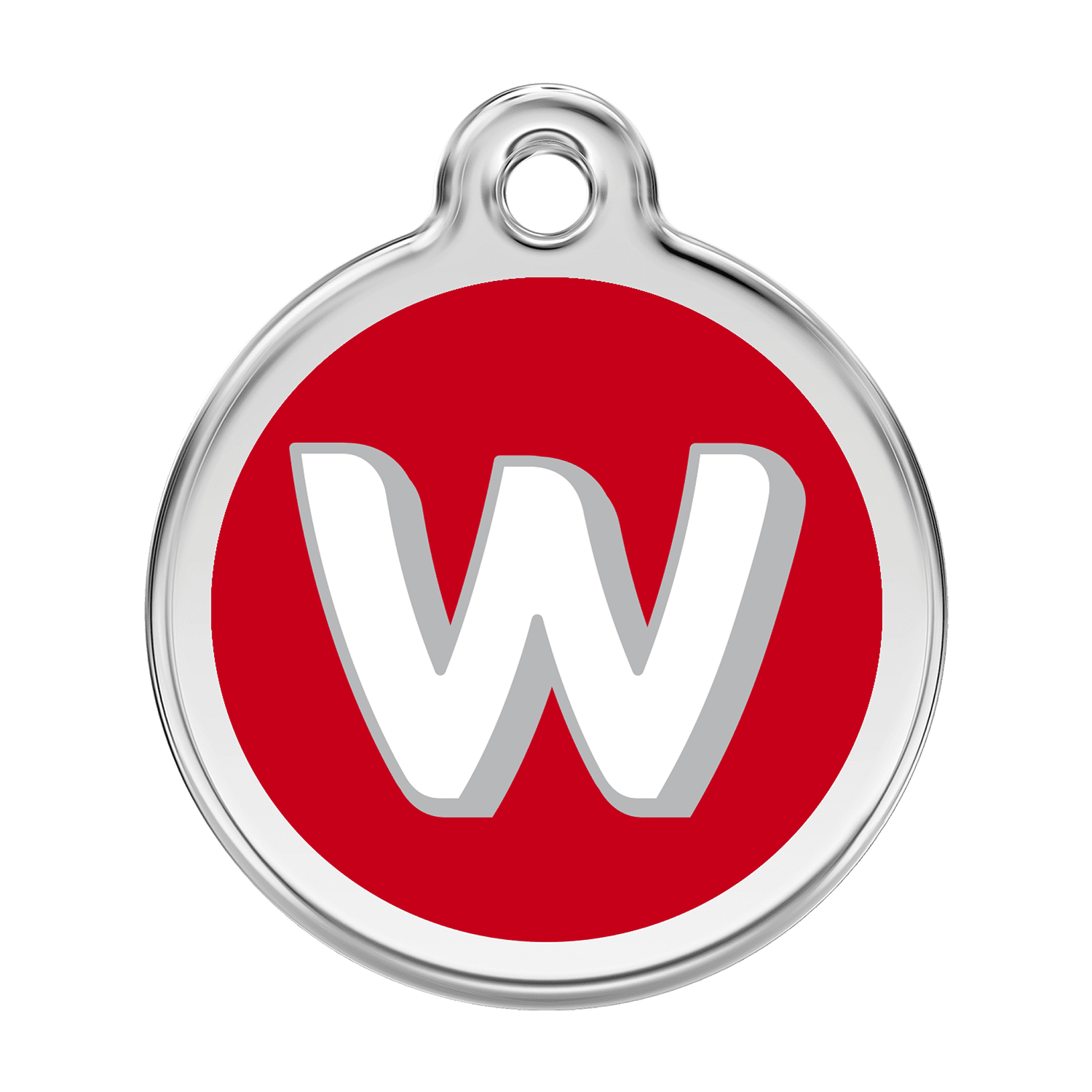Vue avant - Médaille personnalisée chien Red Dingo Émail et acier inoxydable Lettre W Rouge - Talla L