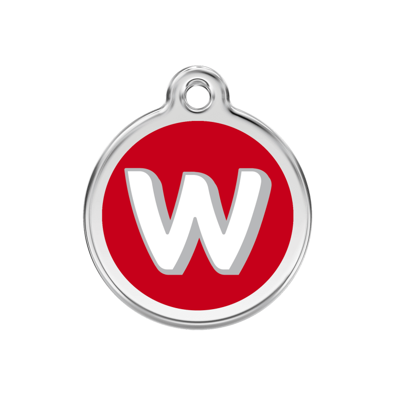 Vue avant - Médaille personnalisée Red Dingo Émail et acier inoxydable - Lettre W - Rouge - Talla M
