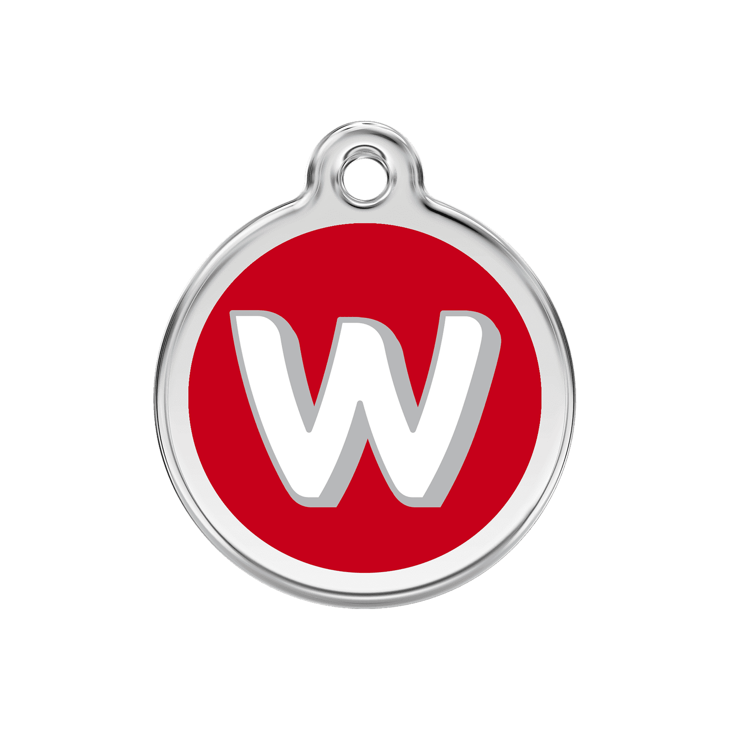 Vue avant - Médaille personnalisée Red Dingo Émail et acier inoxydable - Lettre W - Rouge - Talla M