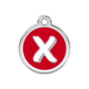 Placa para perro mediana con letra X en esmalte rojo y acero inoxidable